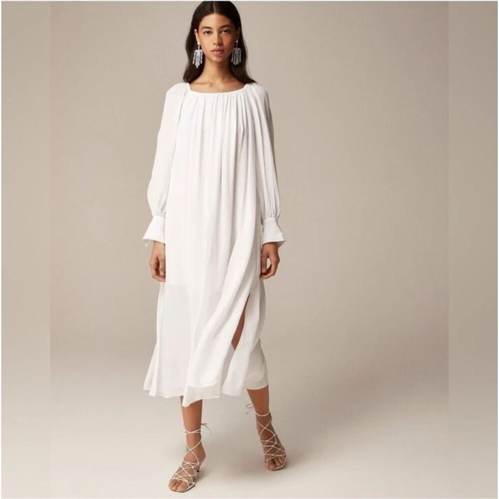 J. Crew Collection Sheer Maxi Dress White Pullover Semi Sheer Blouson Size 2X